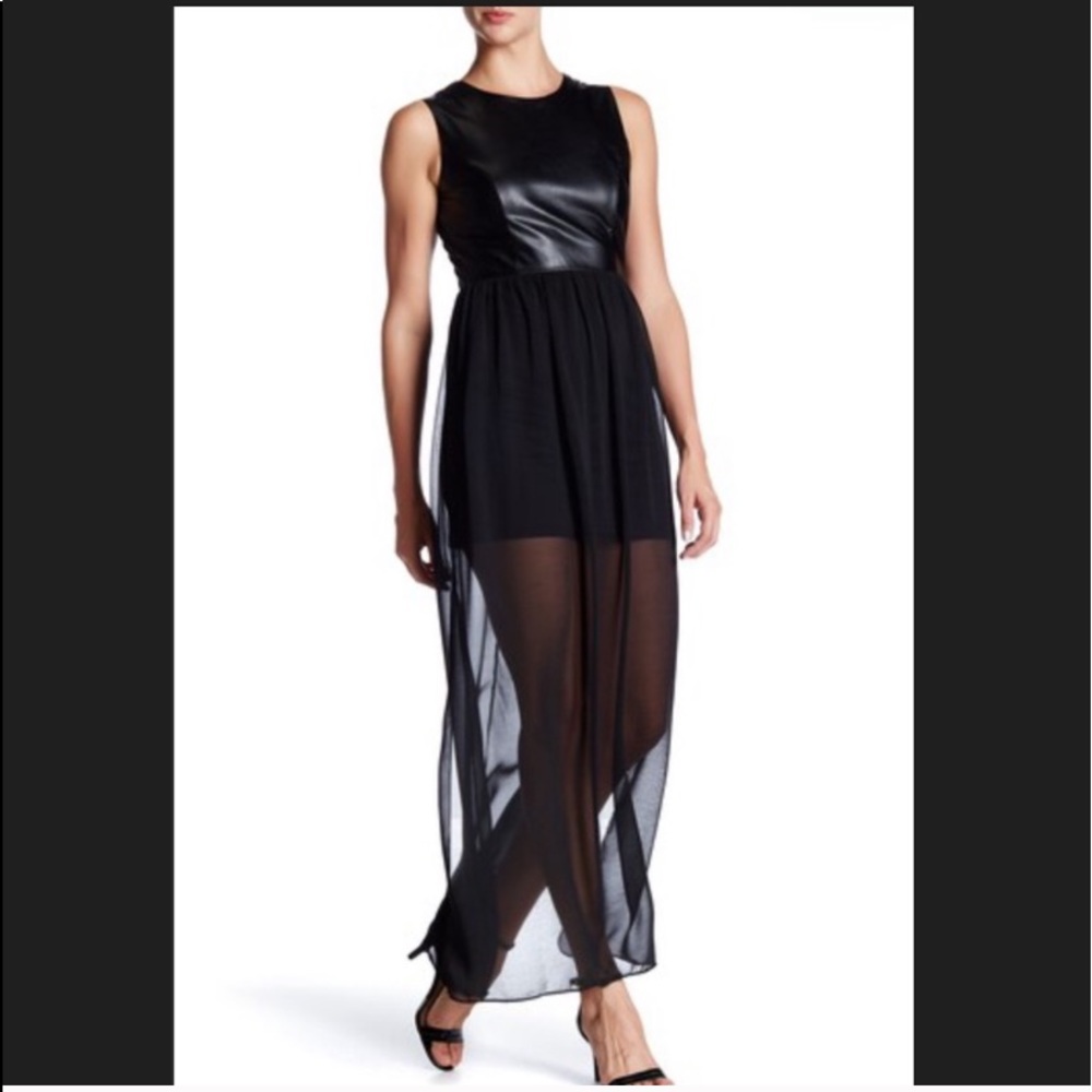 Soprano- Sleeveless Faux Leather & Chiffon Dress